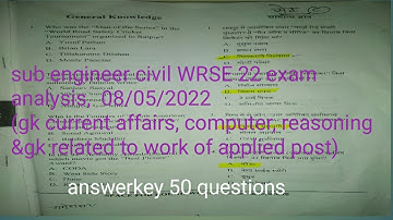WRSE 2022 sub engineer civil exam analysis and answerkey, water resource dept requirement exam|
