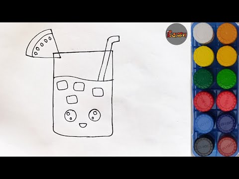 How to draw a cute glass of juice | Watermelon drinks for kids step by step 