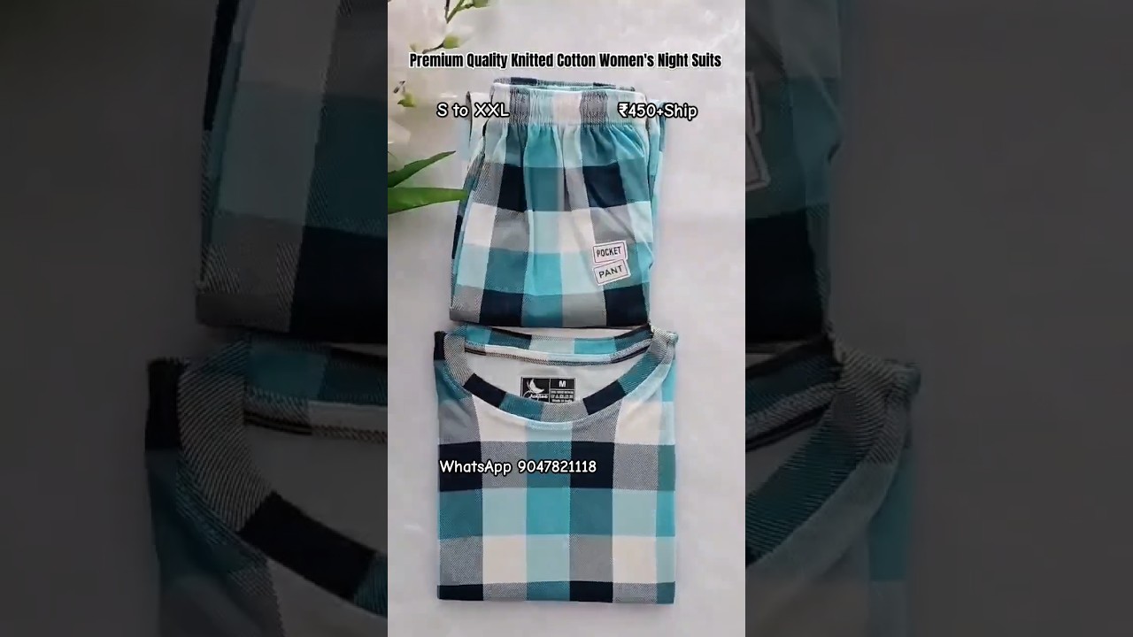 Women's Knitted Cotton Night Suits with Pocket | Night Dress 