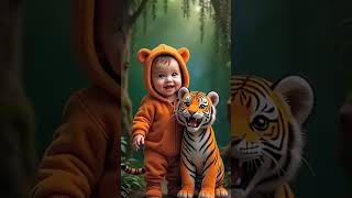Cute kids with baby animals voice #ai #shortsfeed #shorts #artificialintellingence #baby #animals pu
