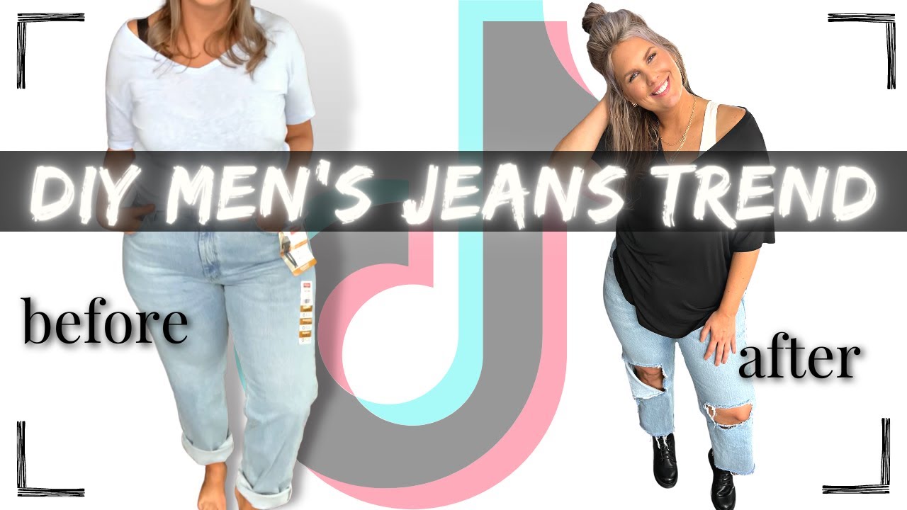 Walmart DIY Distressed Mom Jeans | TikTok Trend: Men's Wrangler Jeans,  Flattering on Midsize/Curvy?! - YouTube