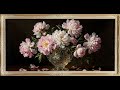 Luxurious Peonies in Crystal Vase 4K | Baroque Oil Painting Frame TV Art | Dark Academia Still Life🌸