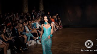 Paris Fashion Week Model Catwalking In Slow Motion Part 13 Blue Dress
