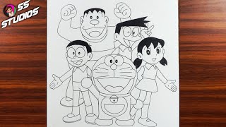 How to draw Doraemon and his friends || Doraemon and his friends drawing easy