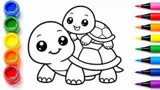 🐢🎨 How to Draw a Turtle Mom and Baby | Drawing and Coloring a Cute Turtle Family | Easy Step by Step