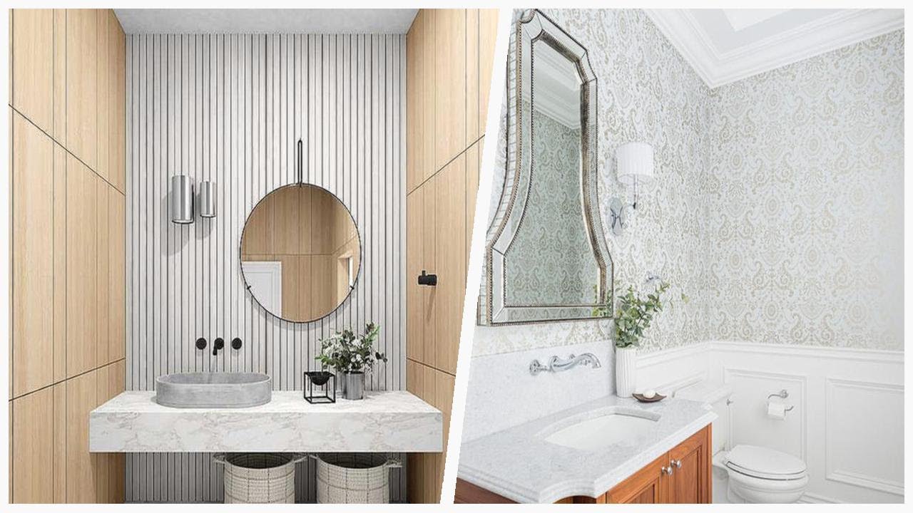 75 All Cabinet Finishes Wall Paneling Powder Room Design Ideas You'll ...