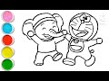 Cute Elephant With Doraemon Drawing, Painting and Coloring For Kids and Toddlers_ Easy Art