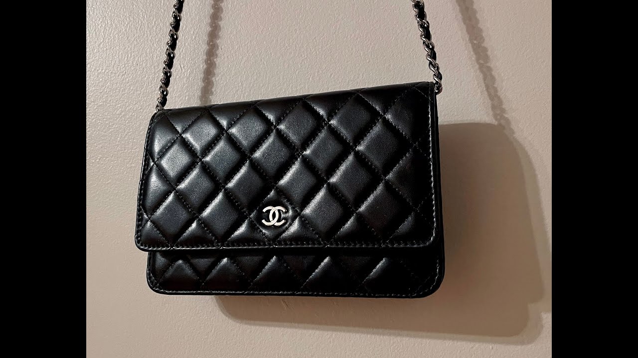 Chanel Quilted Wallet on Chain WOC Chain Around Black Lambskin