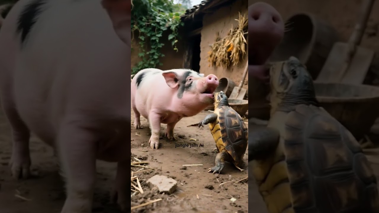 The Pig Was Just Eating… Then a Turtle Walked Into Its Mouth! 