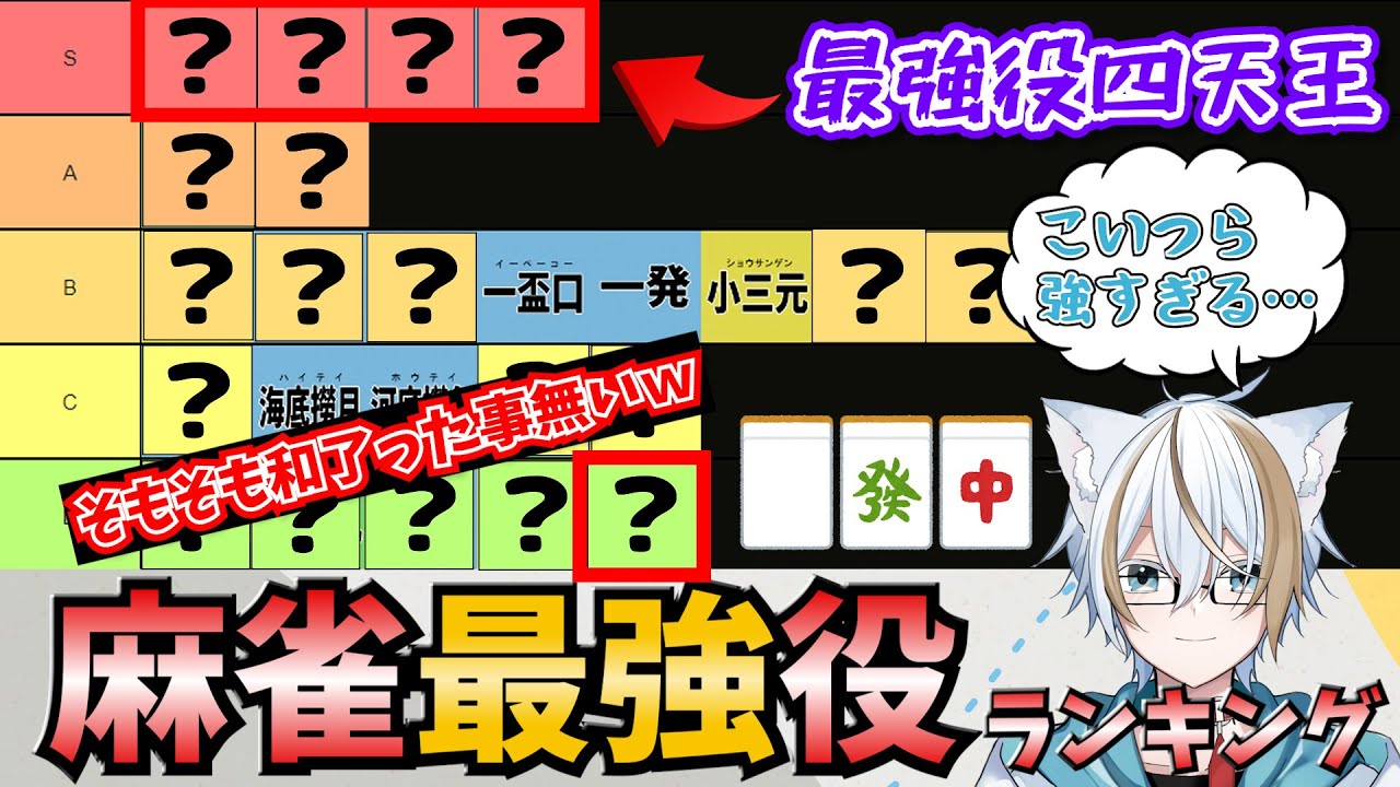 麻雀最強役ランキング⁉麻雀1万戦打ったガチ勢が作ってみたw全役の解説付【魂天＆天鳳位】 YouTube