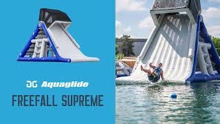 Freefall Supreme TR Overview
As one of the most popular pieces in the Aquaglide commercial line, the Freefall Supreme creates a visual spectacle. At over 16 feet high, the Freefall Supreme features a zero-entry slide that enables multiple users at once, two climbing lines, and a sizeable interior play structure for bouncing, climbing, swinging, and hanging out. This updated version sports a new graphic with Tritex CX3 on the climbing walls for improved traction. The “TR” stands for Trickler Ready, which means this version includes an integrated Trickler Pocket for optional irrigation of the slide surface.
Learn more at https://www.aquaglide.com/product/freefall-supreme-tr/ Freefall Supreme TR Overview