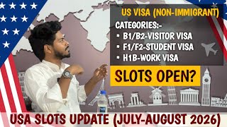 🚨 USA Visa Slots Open? B1/B2, F1/F2 & H1B Latest Update | July-Aug 2026