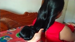 Long hair bun drop by male||Silky long hair bun play & pulling @indianhairplay