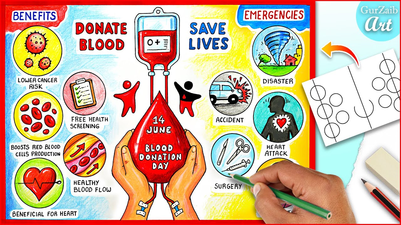 How To Draw Donate Blood Poster / Blood donation day poster painting / easy step by step