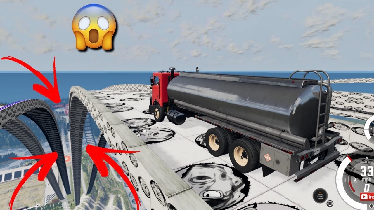 CAMINHÕES DESCENDO NAS MEGA RAMPAS😱 Simulador de carros, testes e destruição, BeamNG.drive, jogo de