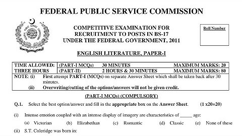 CSS PAST PAPERS - 2011 - ENGLISH LITERATURE - OPTIONALLY SUBJECT  (GROUP 5)