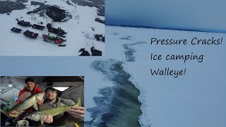 Nipissing ice camping trip number 2 of 2025; ice fishing walleye, perch, loud pressure cracks!