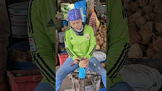 Peeling Dried Coconut In Thailand - Fruit Cutting Skills