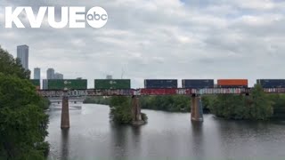Cargo train back on the tracks after derailing Thursday in Downtown Austin