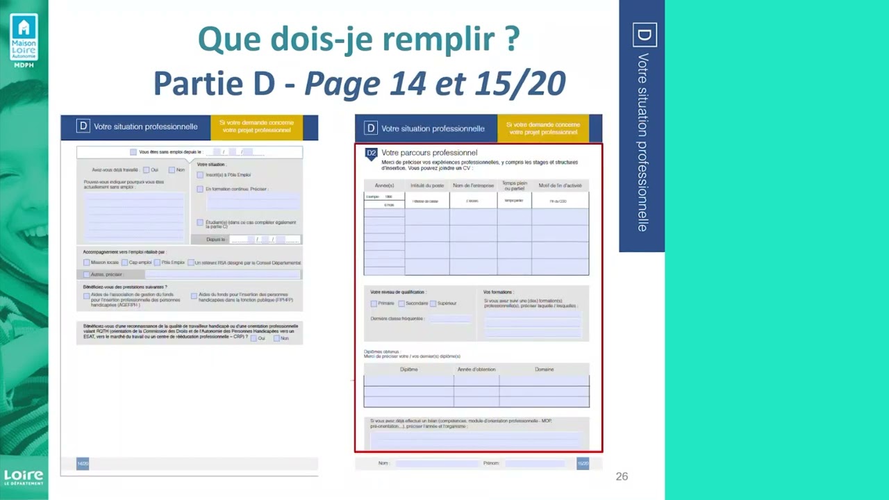 Comment remplir la partie D du dossier MDPH sur la situation professionnelle ?