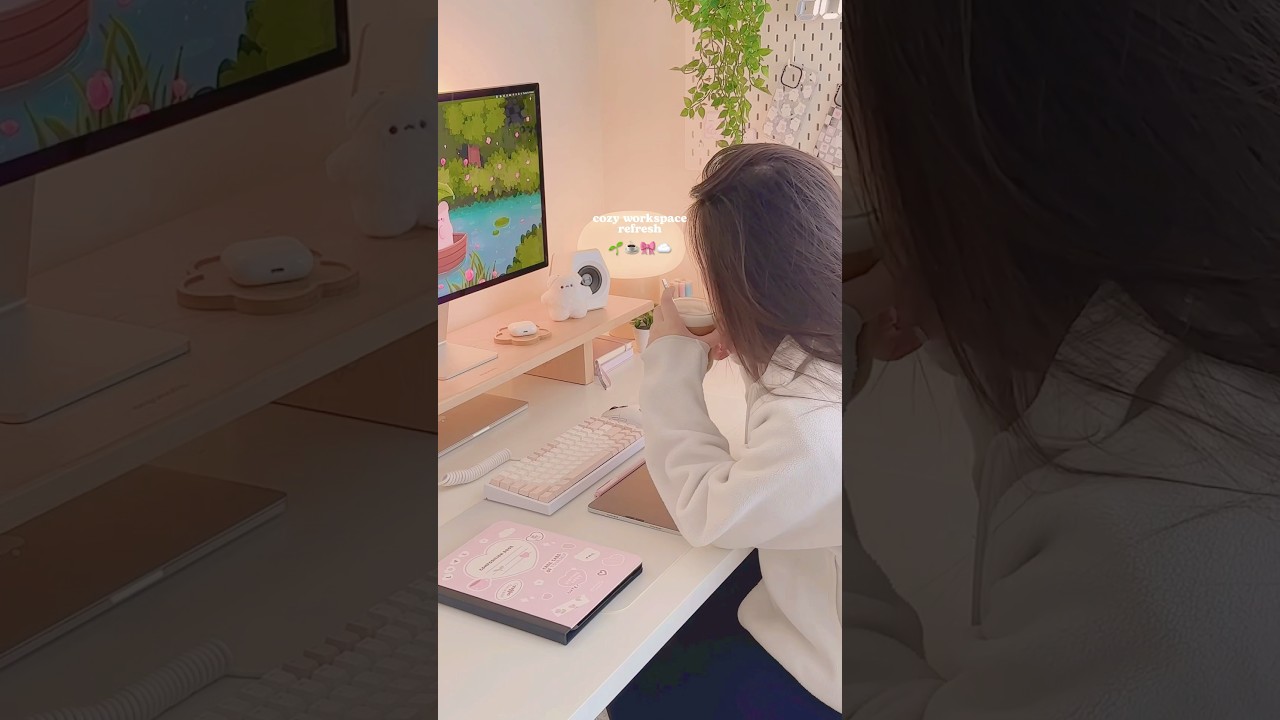 Cozy workspace refresh 🌱☕️☁️✏️ 