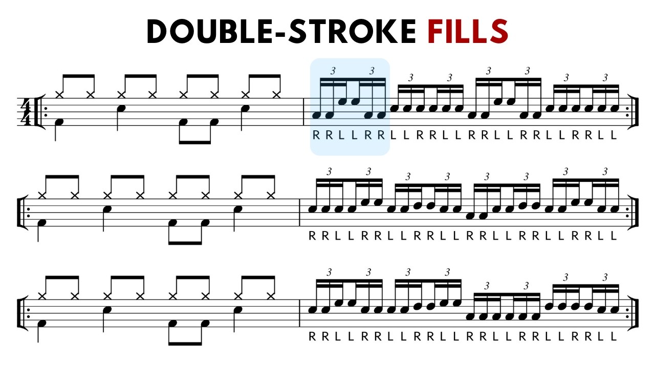 Double-Stroke Drum Fills Around the Kit – Play-Along ( 60 / 80 / 100 BPM )