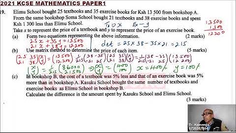 2021 KCSE MATHEMATICS PAPER 1 QUESTION 19