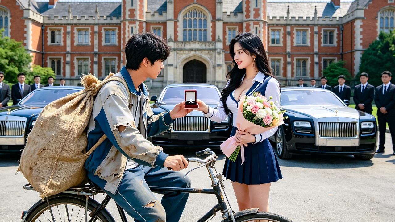 窮小子坐三輪車上學被羞辱，路過美女校花一眼認出他是首富繼承人，下秒當著全校高調示愛逆襲人生！#短劇  #穷小子 #逆袭 #爽剧