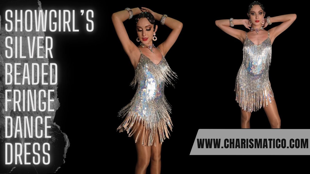 CHARISMATICO Showgirl’S Stunning Silver Beaded Fringe Dance dress