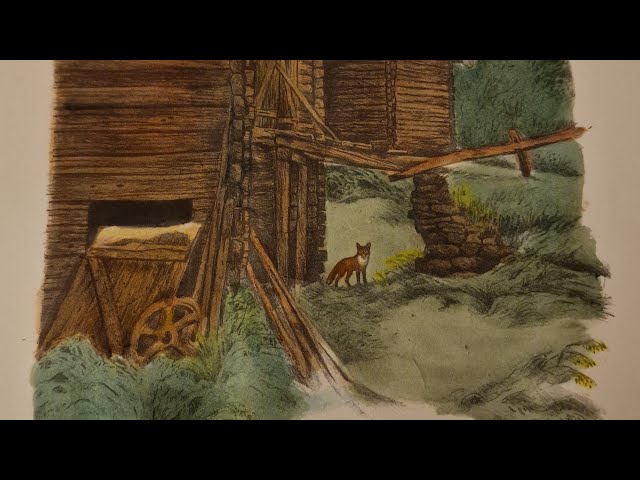 ASMR - färglägger svartvit skiss från loppis. No talking, colouring sounds. fox in the village