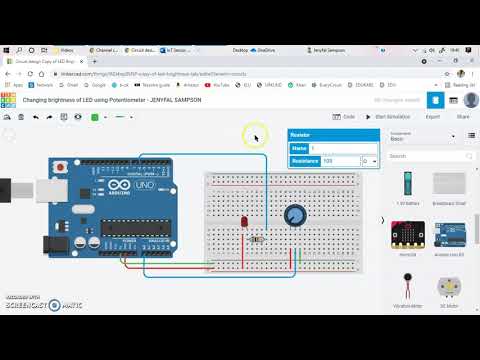 Changing brightness of LED using Potentiometer - Arduino - TinkerCAD