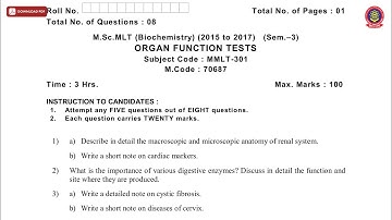MSC MLT BIOCHEMISTRY 3RD SEM ORGAN FUNCTION TESTS MAY 2019 | PTU