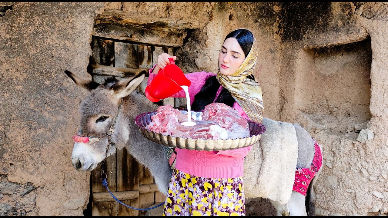 Деревенская жизнь в Иране: Удивительное приготовление мяса с молоком и катание на осле