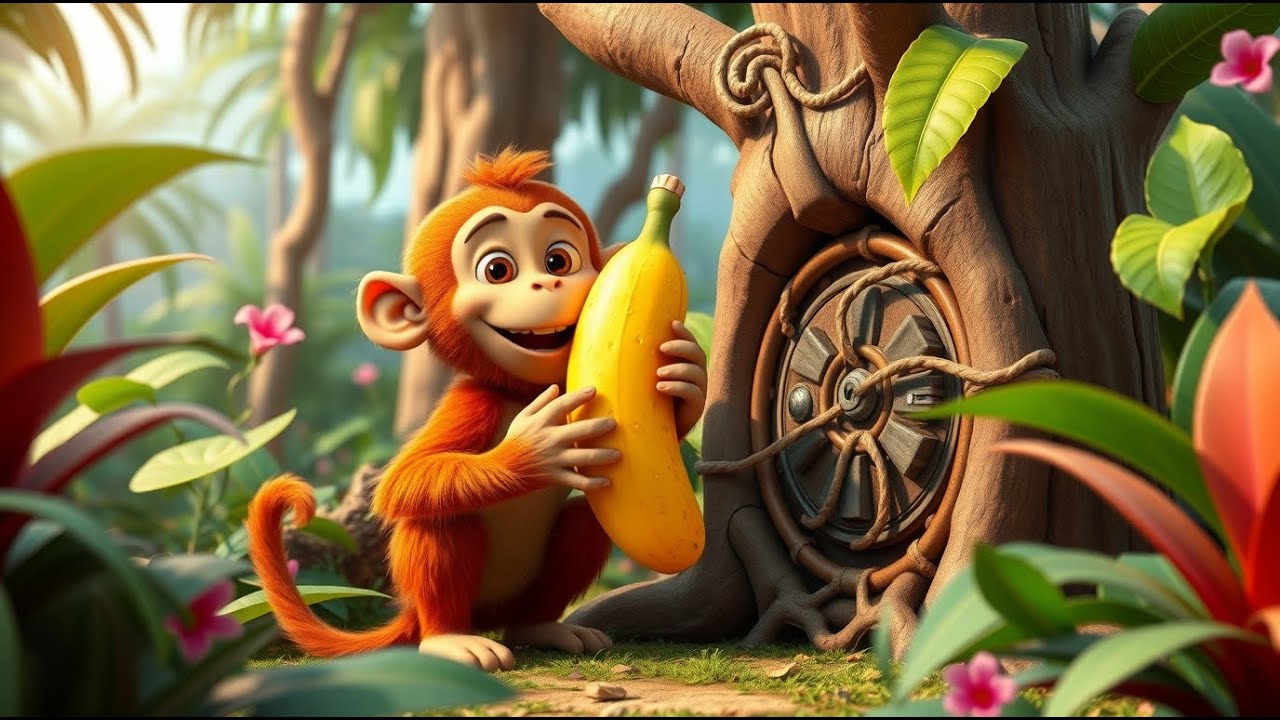 Monkey Stole the Banana! Jungle Trouble Begins | Funny Animal Song for Kids | Jungle Nursery Rhyme