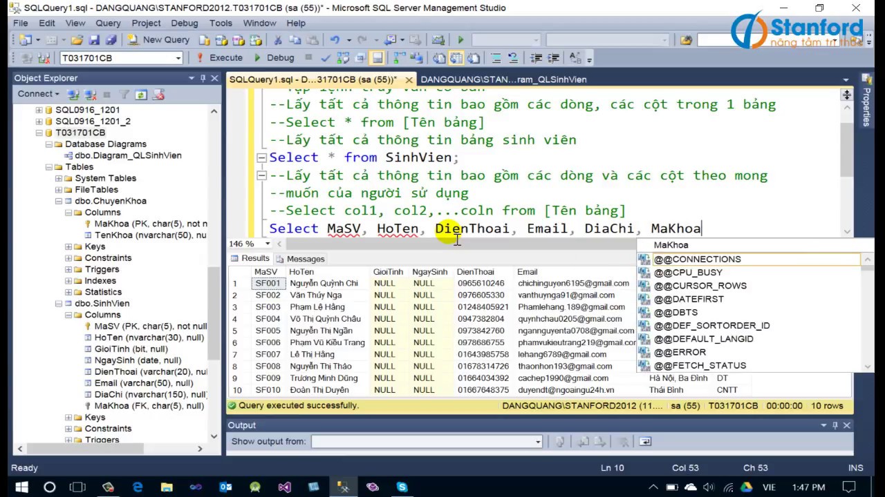 Làm việc với tập lệnh truy vấn, thực thi dữ liệu trong SQL Server - YouTube