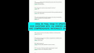 OSHA 30 FINAL EXAM V3  UPDATED 2025   QUESTIONS WITH 100 VERIFIED ANSWERS AND COMPREHENSIVE RATIONAL