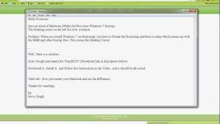 Macbook White/Air/Pro - Windows 7 / Vista slow start-up (boot) and blinking cursor FIX
