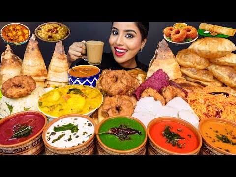 ASMR Eating Ghee Dosa Aloo Masala Dosa Egg Dosa Sambar Idli Vada South Indian Food ASMR Eating Video 