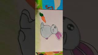 Cute Rabbit Eating Carrot Crayons Drawing
