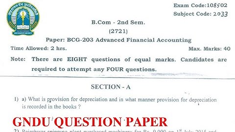 Gndu BCom 2nd Semester Advanced Financial Accounting Question Paper || Bcom 2nd Sem Question Paper
