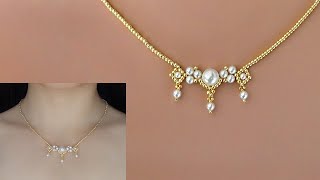 DIY Elegant Pearl Beaded Necklace with Pendant. How to Make Beaded Jewelry. Beading Tutorial