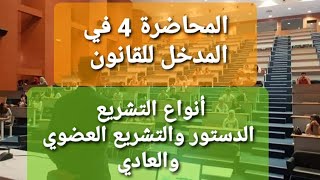 المحاضرة 4 في مقياس المدخل للعلوم القانونية/الجزء2/أنواع التشريع/الدستور/التشريع العضوي والعادي