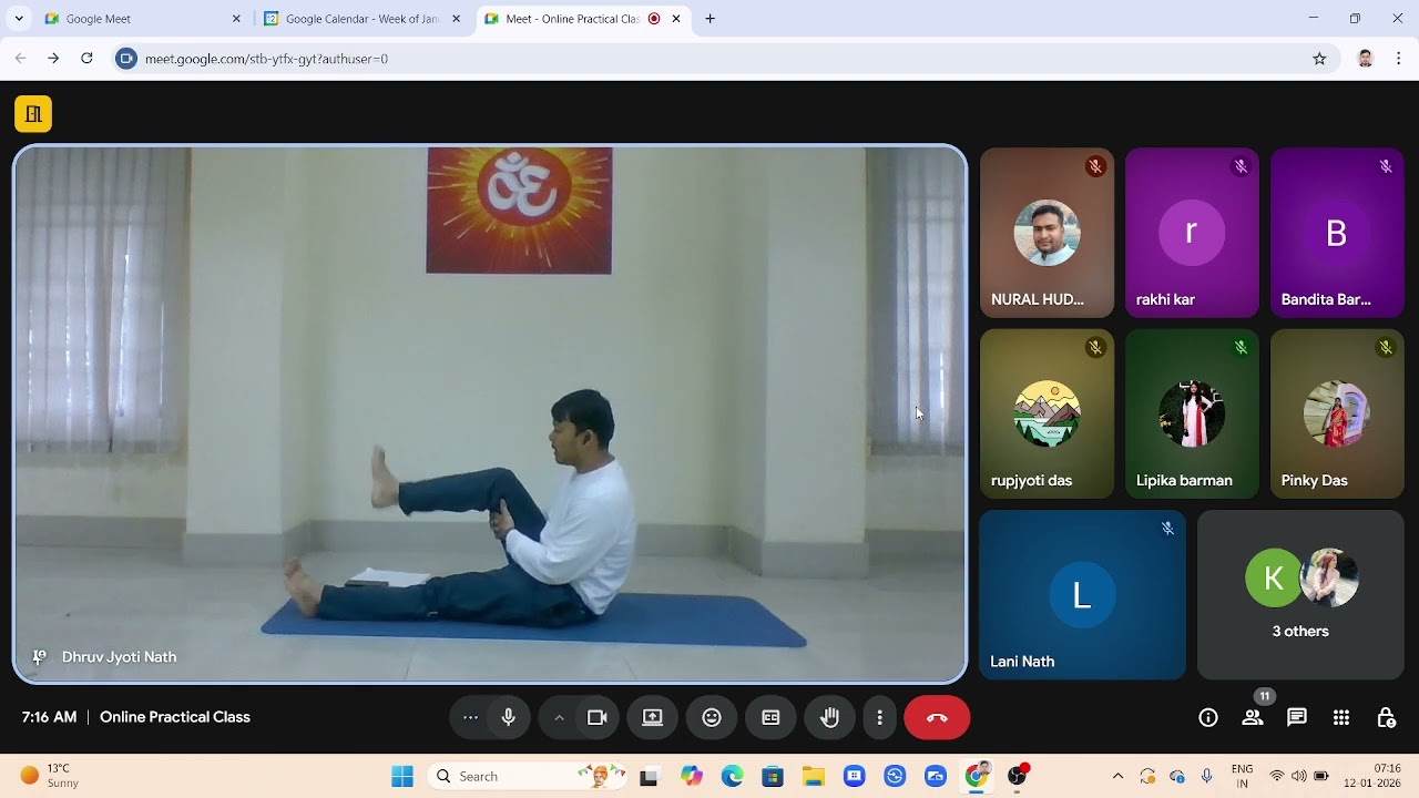 Online practical Yoga class 12th Jan 2026. Certificate in Foundations of Yoga 