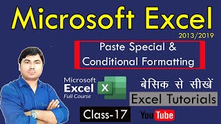 Microsoft Excel | Paste Special Menu | conditional Formatting Menu | Cut, Copy and Paste | #class-17