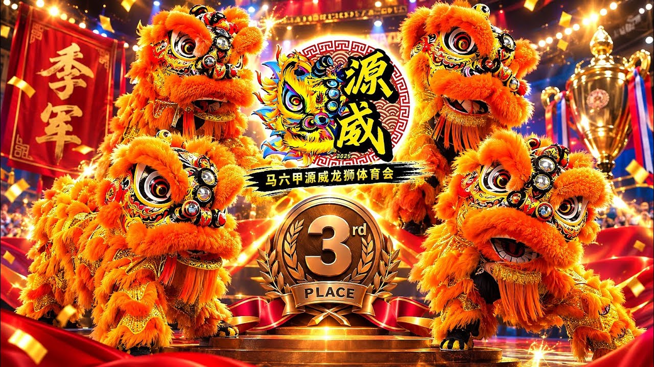 🥉 季军舞狮也会打喷嚏？🤣 被茅草弄痒的可爱瞬间｜马六甲源威龙狮体育