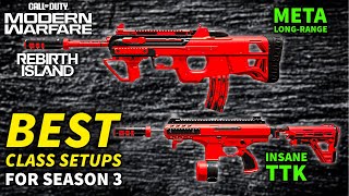 the *BEST* CLASS SETUPS to use in SEASON 3 on REBIRTH ISLAND in WARZONE (BEST AR and SMG LOADOUTS)