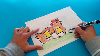 كيفية رسم دجاجة مع فراخهاhow to draw a hen with her young chicken