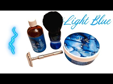 ⁣Pearl Slant Razor. Master Soap Creations Light Blue Shaving Soap and Aftershave.