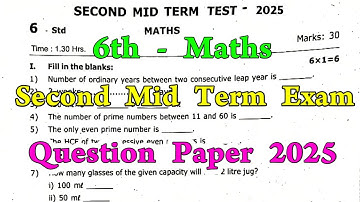 6th Maths 2nd Mid Term Original Question Paper 2025 | 6th Maths Second Mid Term Question Paper 2025
