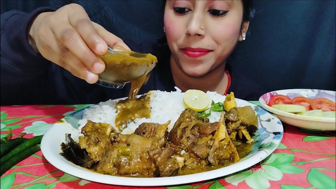 ASMR EATING SPICY 🔥 MUTTON CURRY, WHITE RICE, GREEN CHILLI, SALAD, EXTRA GRAVY, MUKBANG, Big Bites 